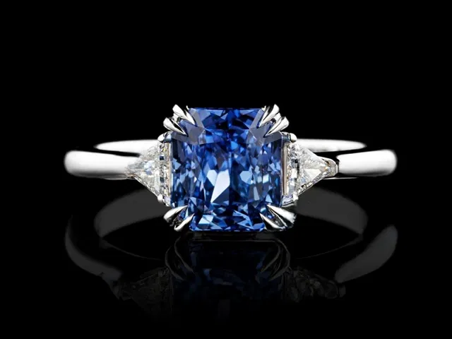 CONTEMPORARY RADIANT CUT CEYLON SAPPHIRE ENGAGEMENT RING